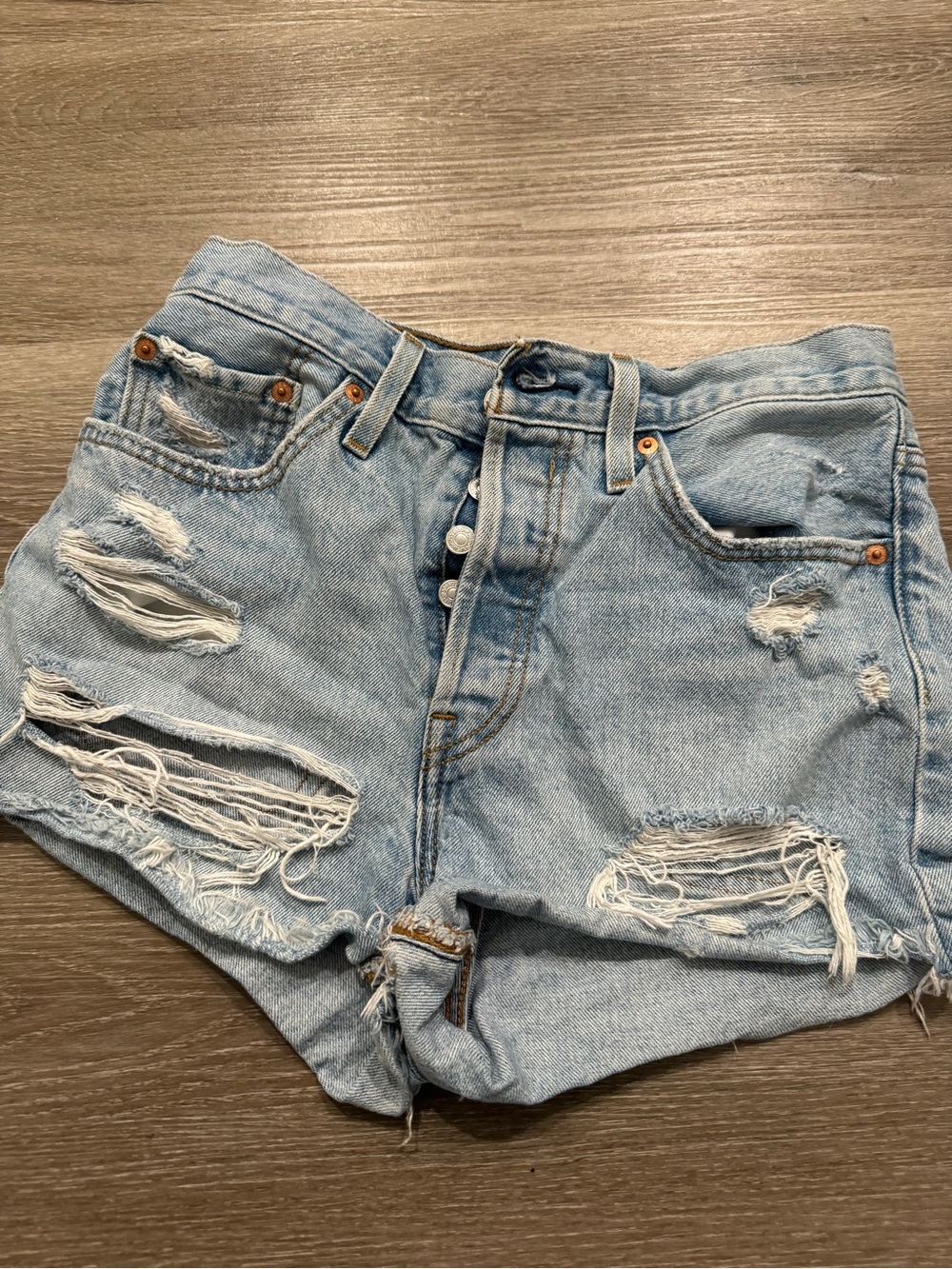 Levi's Light Blue High-Waist Distressed Denim Shorts
